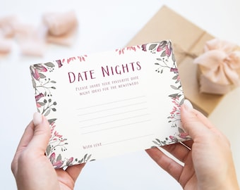 Wedding Date Night Cards, Advice Cards for Newlyweds, Wedding Guest Activity, Bridal Shower Game, Rustic Floral Wedding Cards, WED9924