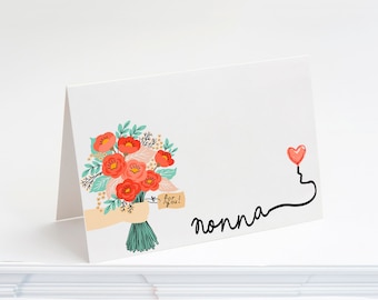 Personalised Card for Any Relation – Floral Bouquet with Heart Balloon – Custom Name Option – Handmade Design GCA9986