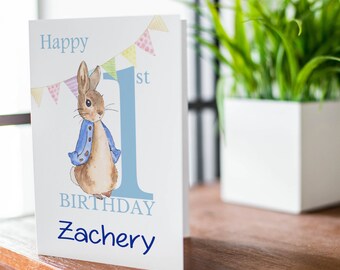Personalised 1st Birthday Card | boys 1st birthday | Peter Rabbit Birthday Card | baby 1st birthday | Grandson /son birthday card  CBA9968