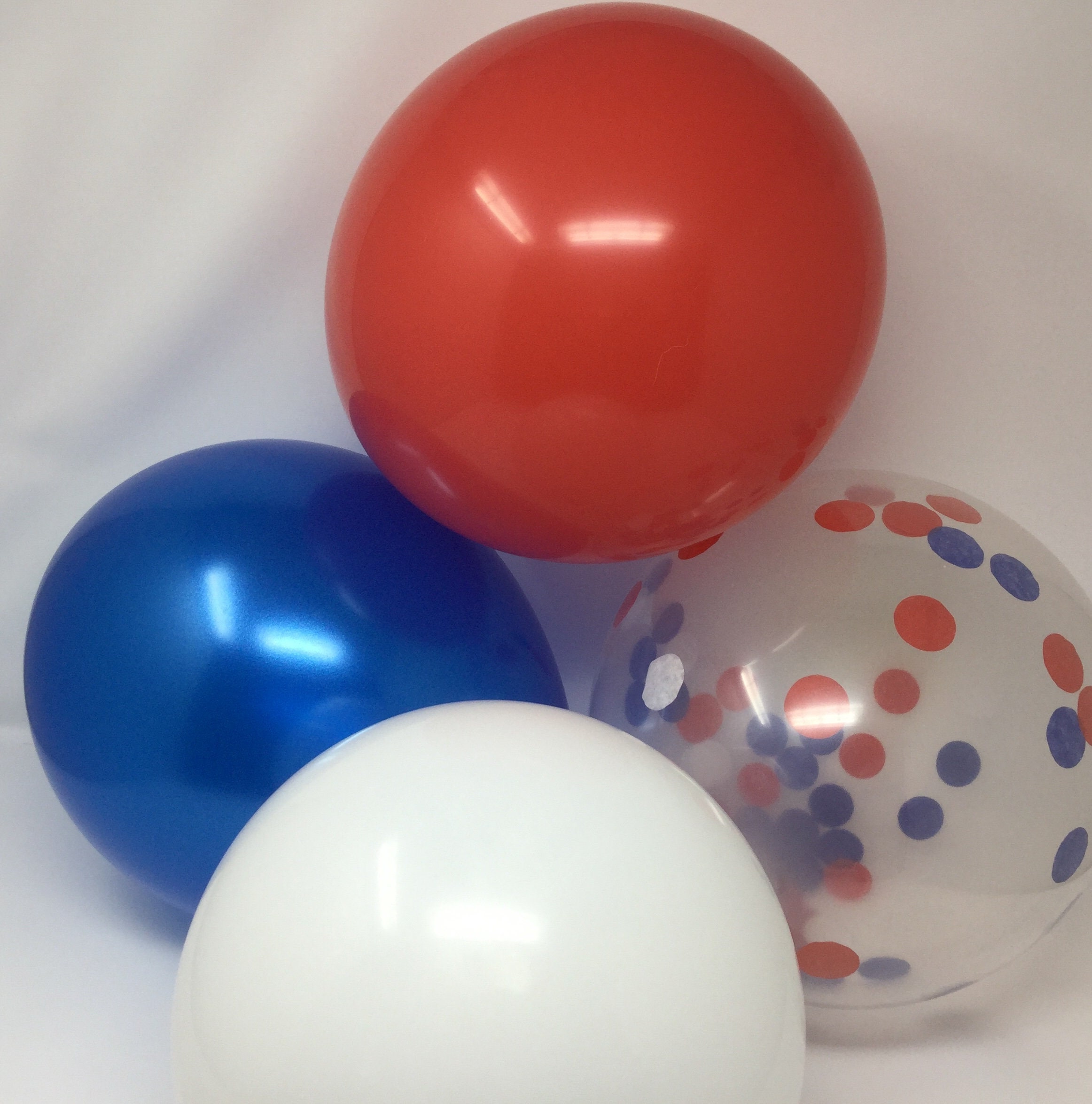 Royal Wedding RED WHITE BLUE and GOLD CONFETTI BALLOONS x 8 