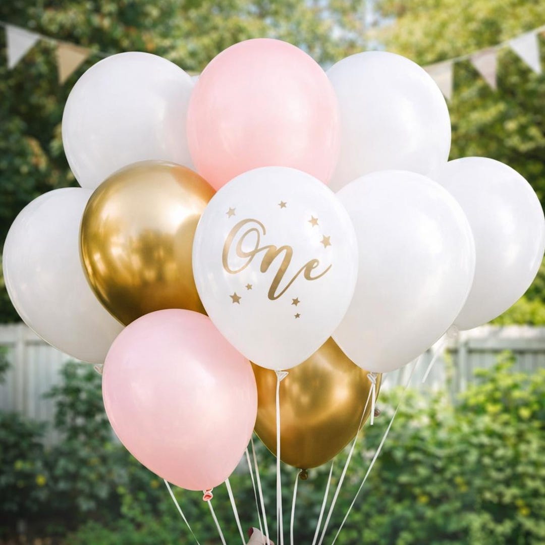 Blush Gold First Birthday Balloons, Pink White One Party Decor, 1st ...