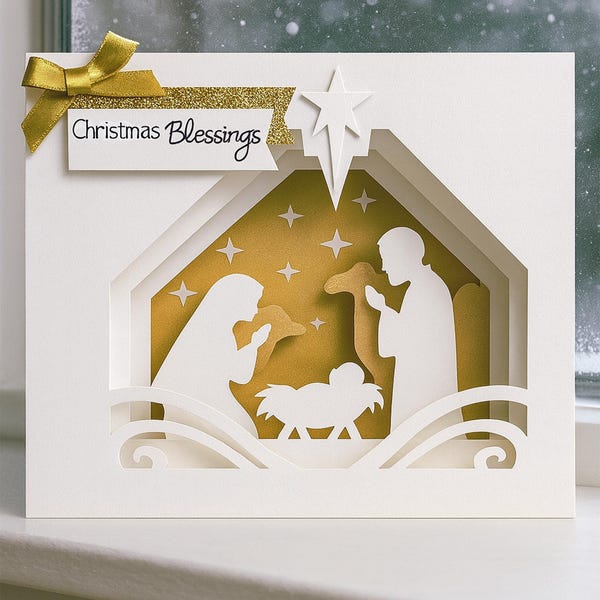 3D Nativity Christmas Card – Handmade Religious, Christmas Blessings - laser cut design NAT 1 XMAS9978