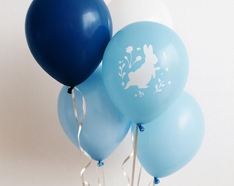 Blue Bunny Balloon Set – Pack of 12 Eco Latex Balloons – Qualatex 11–12" for Baby Shower, Birthday or Christening BAL9813