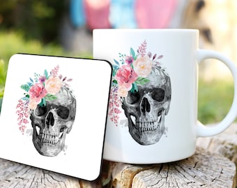 Skull mug, cool coffee mugs, watercolour skull coffee mug, skull coffee mug CPL9909