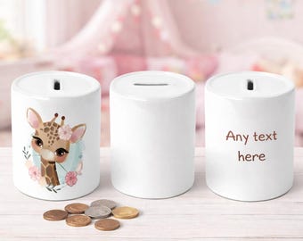 Personalised Giraffe Money Box – Custom Name Nursery Piggy Bank – Baby Girl Keepsake Gift