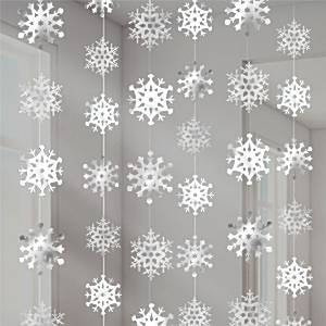 Hanging Snowflake Decorations – 6 Strands of Silver & White – Christmas Window or Table Décor PAR9917