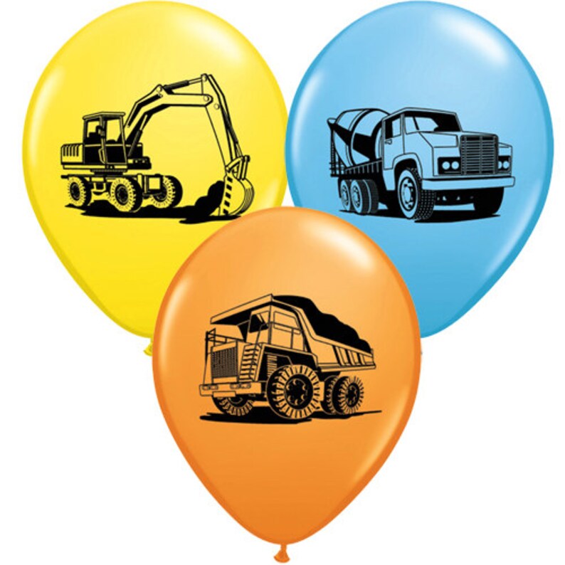Construction Trucks Balloons Latex Digger Birthday Balloons Etsy