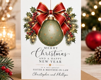 Personalised Sister & Brother In Law Christmas Card, Sage Green Bauble / Brother XMAS9968