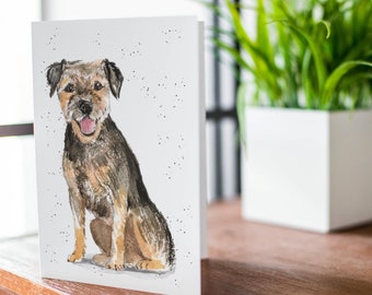 Border Terrier dog birthday card, blank dog cards, Dad Mum birthday card watercolour dog card GCA9747