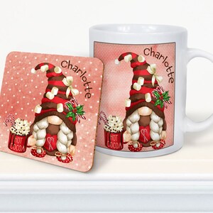 Personalised Christmas Gonk Mug and Optional Coaster | Hot Cocoa Festive Gift | Custom Name Xmas Gnome Cup XMAS9725