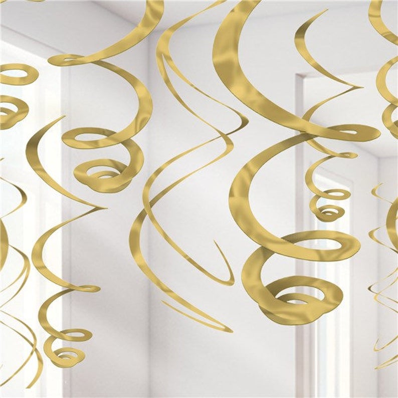 12 Gold Birthday Hanging Decorations Party Supplies Etsy