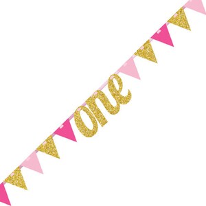 one banner Pink, 1st birthday banner, Gold Glitter party decorations, first birthday banner, One birthday banner PAR9930