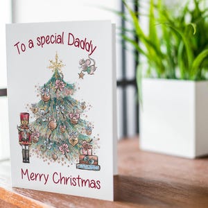 Personalised Christmas Card for Dad or Pop – any relation Nutcracker & Tree Design – Cute Illustrated – Handmade in UK  XMAS9881