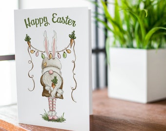 Easter gnome Easter card, Easter bunny card, happy Easter card, spring gnomes card GCA9696