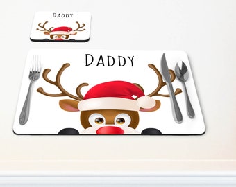 Personalised Christmas Placemats | Reindeer hardboard placemat | Christmas table setting | place mat |Christmas gift  XMAS9972