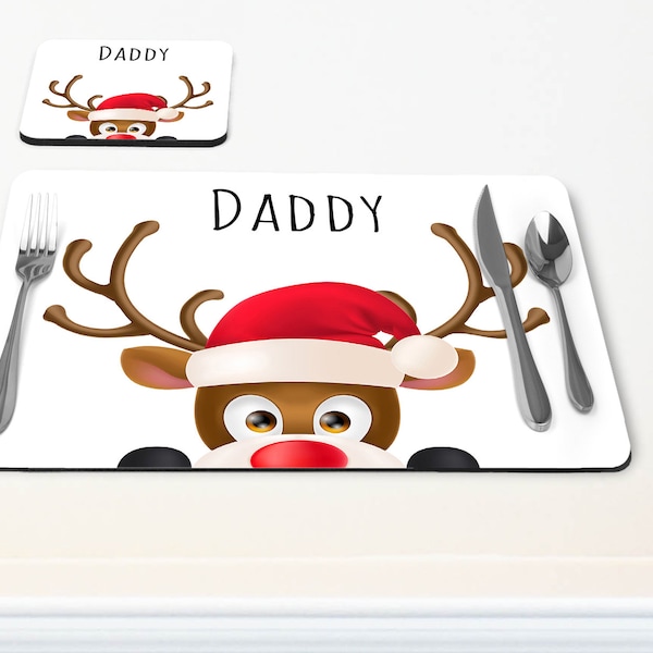 Personalised Christmas Placemats | Reindeer hardboard placemat | Christmas table setting | place mat |Christmas gift  XMAS9972