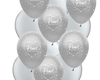 30th anniversary balloons, 12 pearl wedding latex balloons, or napkins suitable for helium and air, silver party balloons BAL9605