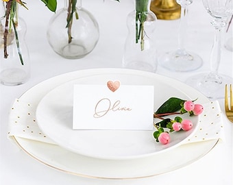 Wedding place cards | wedding decorations | name cards rose gold heart | table place cards | diy place cards WED9950