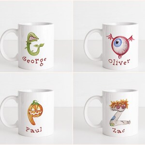 Personalised kids monster mug | custom mug | Chilldrens coffee mug | initial mug | Halloween mugs    MUG9826