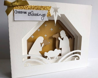 Christmas nativity cards, Christmas cards, handmade 3d Christmas cards, xmas cards, holiday cards, NAT 1 XMAS9978