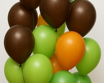 Gruffalo Party Balloons – 16 Pack Brown, Orange, Lime & Spring Green Balloons for Woodland Theme Birthday Decorations