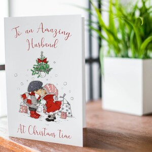 Christmas Card for Husband – Romantic Xmas Card for Him – Cute Couple Under Mistletoe – To an Amazing Husband at Christmas Time XMAS9858