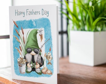 Gonk Fishing Fathers day card, fun happy fathers day greeting card, handmade fisherman card  GCA9692