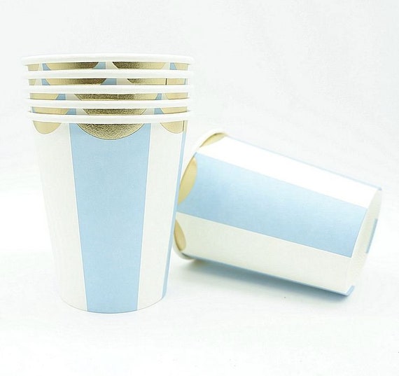 10 Light Blue Gold Party Cups Birthday Party Cups Wedding Etsy