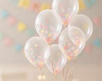 Pastel Confetti Balloons – Pack of 12 Pre-Filled Clear Latex Balloons BAL9713