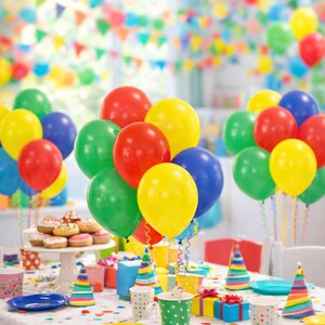 Kids Party Balloons Set of 20, Red Blue Yellow Green Balloons, Birthday Party Decoration, Colourful Party Balloons Pack image 2