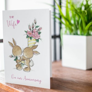 Bunny Anniversary Card for Wife: Romantic Floral Greeting