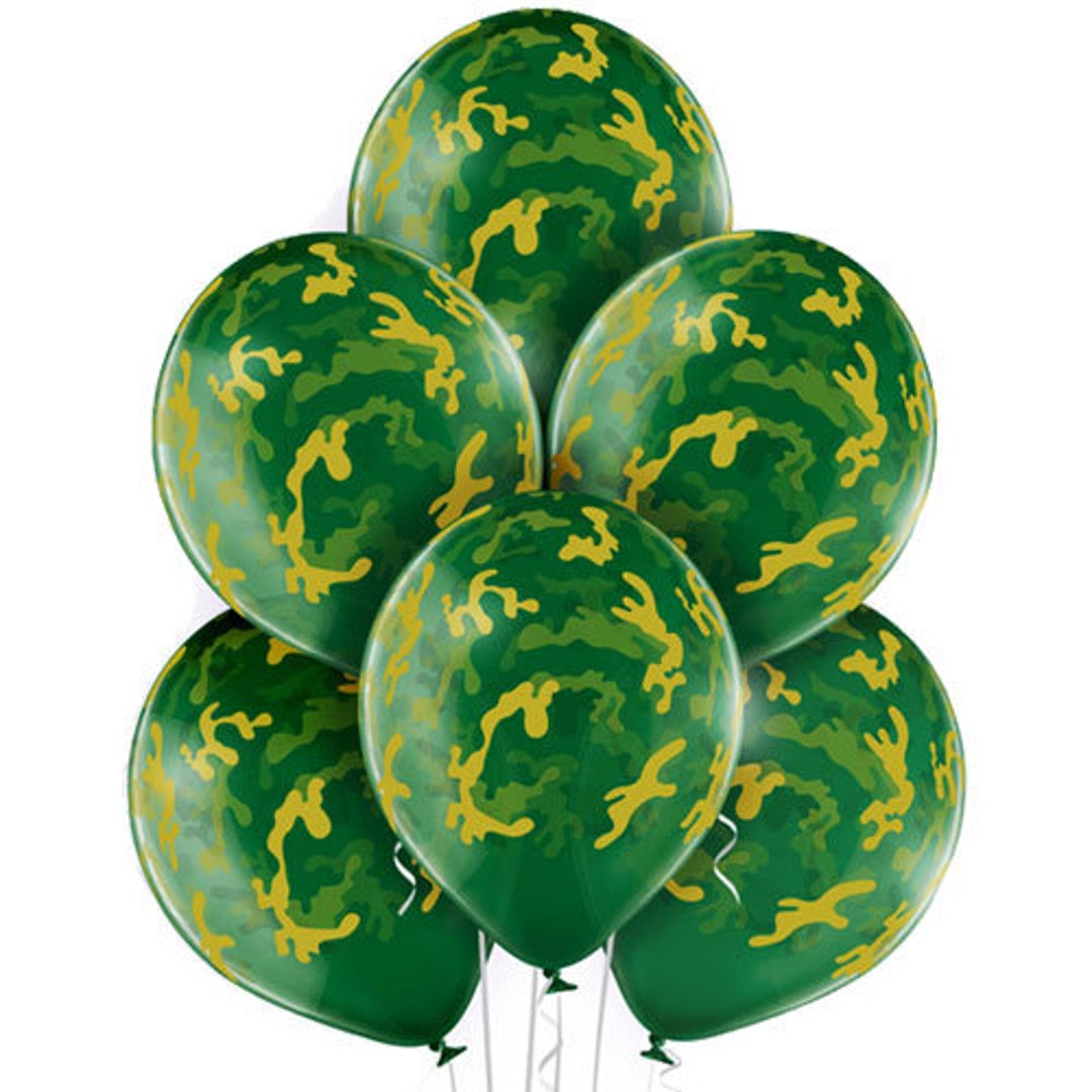 6 Camouflage Balloons, Birthday Balloons, Party Balloons, Green Balloons  BAL9971 