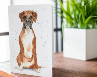 Boxer dog birthday card, blank dog cards, Dad Mum birthday card watercolour dog card GCA9752