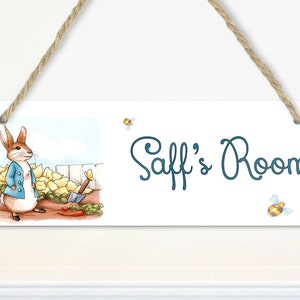 Peter Rabbit Restroom Sign Personalised Rabbit Door Sign for Children’s Bedroom, Storybook Nursery ...
