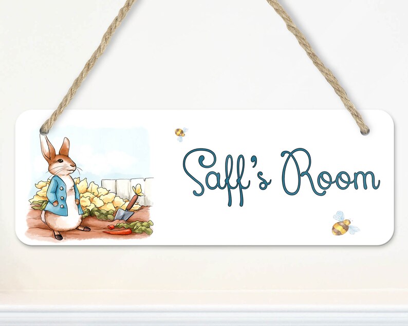 Peter Rabbit Restroom Sign Personalised Rabbit Door Sign for Children’s Bedroom, Storybook Nursery ...