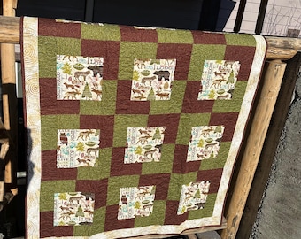 Woodland theme quilt,  deer elk  lover, quilt , throw quilt, throw blanket, cowboy theme quilt, , gift for the woodland lover, birthday gift