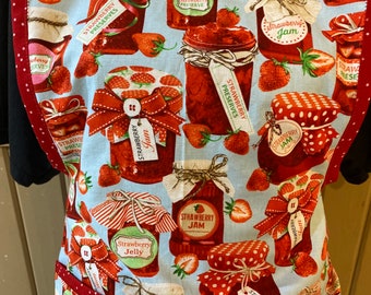 Retro apron with strawberry theme, strawberry jam, Aprons, vintage style apron, hostess gift, housewarming gift, food theme gift,