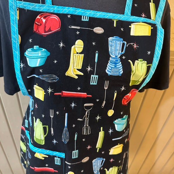 Tablier avec appareils de cuisine rétro, tablier de style vintage, tablier de style années 1950, tablier de cuisine à thème vintage, tablier à thème de cuisine,