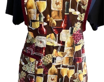 Apron with wine theme wine bottles, grapes wine glasses