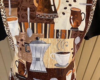 Apron with coffee theme, coffee lovers gift, hostess gift, housewarming gift, coffee theme gift, bistro gift, kitchen vintage style, retro.