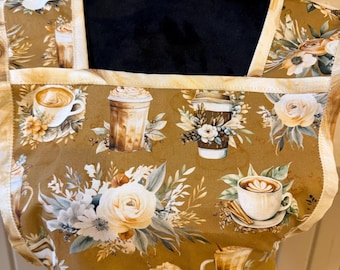 Boho coffee  theme apron, with flowers