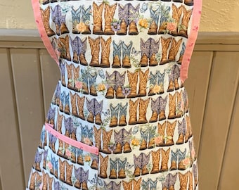 Apron with cowgirl/boots theme