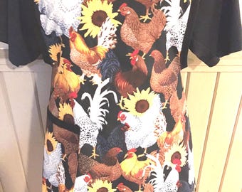 Apron with chicken, rooster theme, chicken themed gift, chicken apron, hostess gift, vintage style, retro style.
