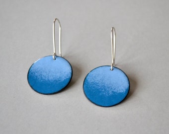 Blue Gradient Circle Earrings - Sky Blue Disc Earrings - Blue Dangle Earrings