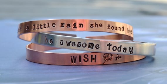 Genuine Copper Cuff Bangle Hand Stamped Aluminium Cuff  Name Bracelet Personalised Jewellery