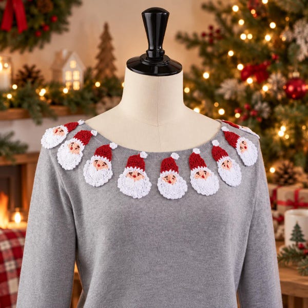 Santa Crochet Applique Pattern, Christmas Sweater Decoration (PDF)