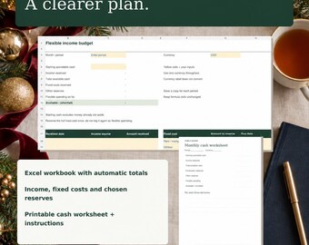 Hoja de cálculo para Excel: Presupuesto para ingresos irregulares – Planificador de efectivo mensual + Hoja de trabajo imprimible