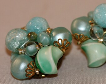 Vintage Blue Bead Earrings West Germany