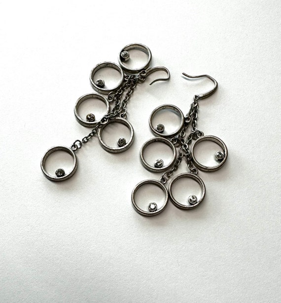 Round circle dangle chain earrings with rhineston… - image 3