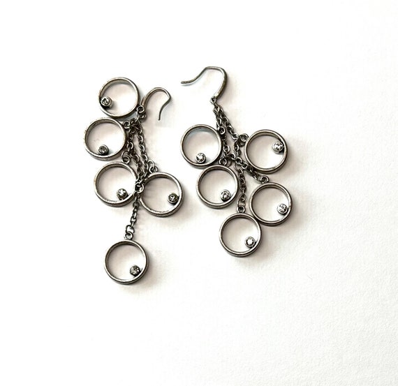 Round circle dangle chain earrings with rhineston… - image 1